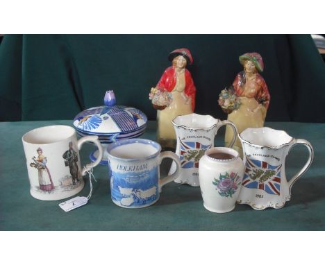 Two Wade figures, each modelled as Harriet, together with a Carltonware covered vase and five other items.