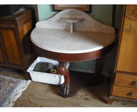 A Victorian marble top and mahogany console-type washstand, 105cm wide.