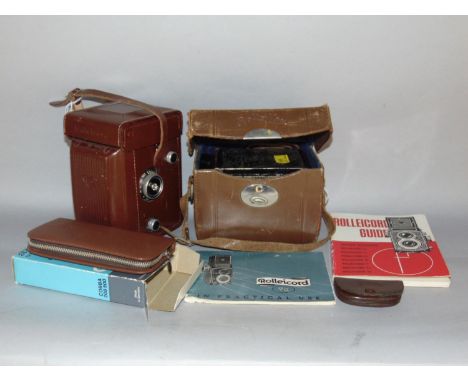 A vintage West German Rolleicord box camera with a Franke &amp; Heidicke double lens, in its original leather case, together 
