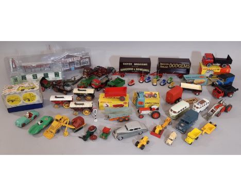 A mixed collection of vintage model vehicles including boxed Corgi 50 Massey Ferguson Tractor and  Dinky 319 Weekes Farm Trai