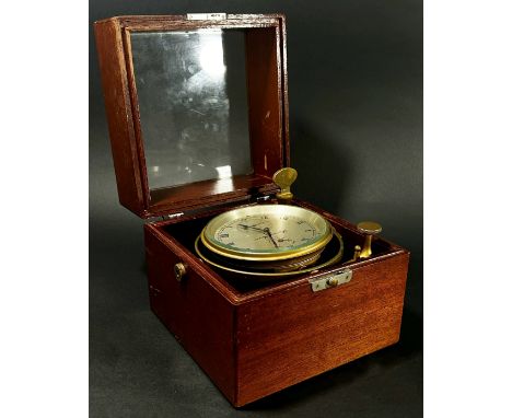 A Thomas Mercer two day marine chronometer, 4" silvered dial with subsidiary winding and seconds dials, fusee movement with m