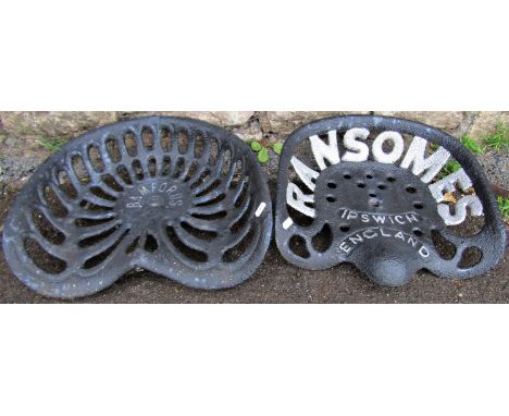 Two vintage cast iron tractor/implement seats Ransomes &amp; Bamfords examples 