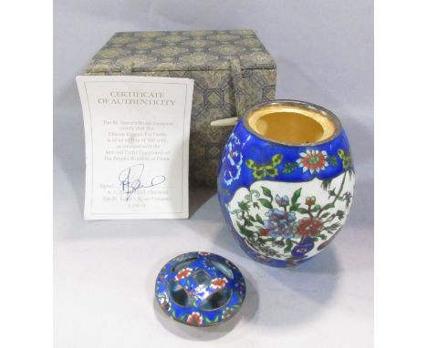 A limited edition of 300 St Jame’s House Co, Chinese Enamel Tea Caddy, with a card of authenticity, housed in a silk lined bo