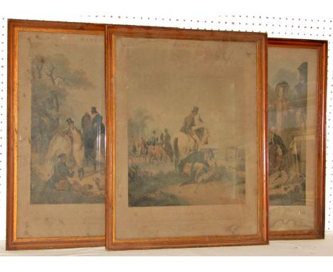 A group of thirteen 19th century framed paintings and prints, to include: H.G. Greeve after H.G Turner - a set of three hunti