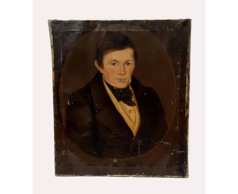 British School, 19th Century - Portrait of a gentleman, quarter-length with an oval border, signed indistinctly lower right, 
