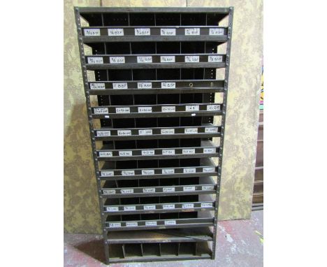 A vintage industrial / workshop bank of 66 pigeon holes, 191cm high, 92 x 31cm 