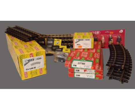 A collection of  LGB (Lehmann-Gross-Bahn) G scale track and accessories comprising boxed track 1500W and 3 x 1210, boxed swit