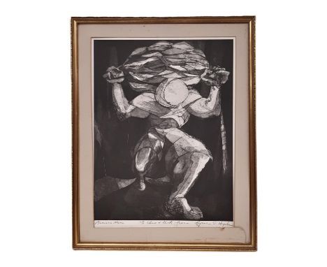 Eugene Siedel Hyde (Jamaican, 1931-1980) - 'Banana Man', black and white print on card, titled and signed with a personal not