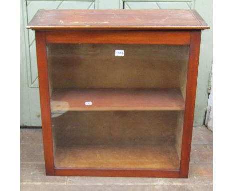A 19th century mahogany wall mounted cupboard with faded velvet lined interior and single shelf, 67 cm high x 66 cm width 