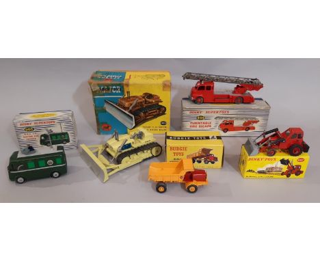 Five 1960's boxed model vehicles comprising Dinky 437 Muir Hill Loader, Dinky 968 BBC TV Roving Eye,  Dinky  956 Turntable Fi