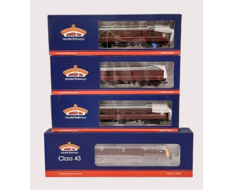 Bachman 00 gauge Class 43 Warship D838 'Rapid' locomotive in BR maroon with full yellow ends together with 3 Bachmann Branchl