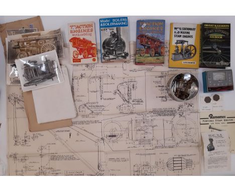 A mixed lot related to railway modelling including a series of plan drawings for 2 Scale Fowler Showmans Engine 'Princess' an