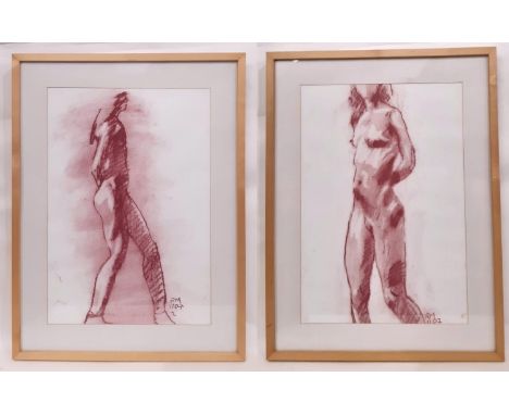 Rory Morrell (Local artist, British, b.1944) Two full-length life drawings (2007), chalk on paper, initialled and dated below