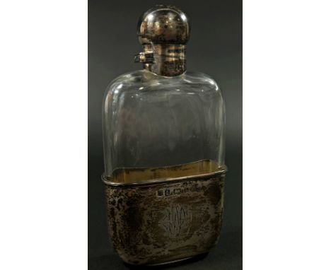 An Edwardian silver mounted and cut glass hip flask, initialled with E.W.P, Birmingham, 1901, makers mark A &amp; J Zimmerman