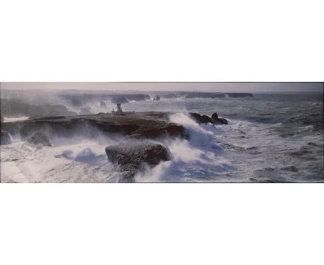 A large framed print of Cote Savage (Brittany) Morbihan, frame dimensions: 59 x 156 cm 