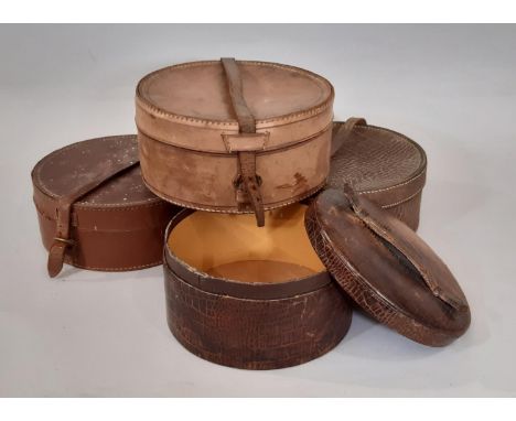Three vintage stitched leather collar boxes (plus 4  collars) and one with faux crocodile skin finish (4) 