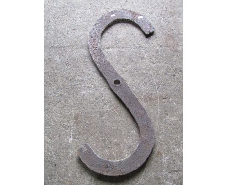 An old Iron S shaped bracket, 86cm together with a small composition stone 