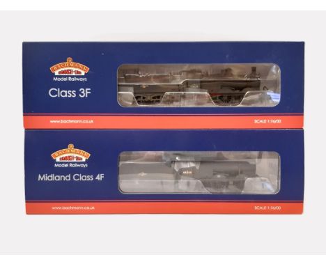 Two 00 gauge boxed steam locomotives by Bachmann, both 0-6-0 engines in BR Black Late Crest (weathered)  comprising Class 4F 