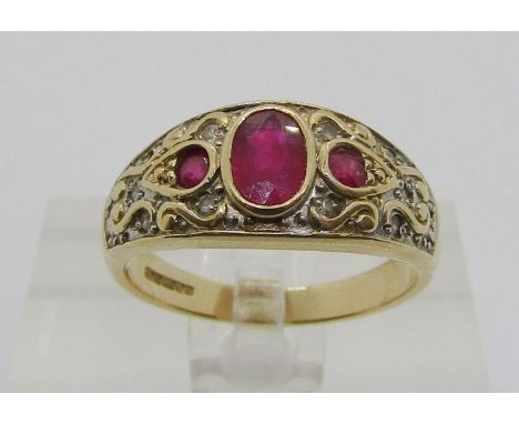 14ct ruby and diamond dress ring, maker 'RD', Birmingham 1999, size O/P, 4.5g 