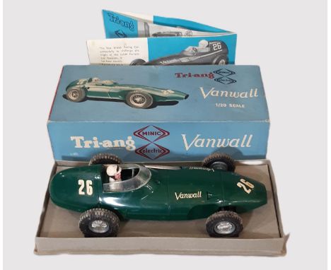 1:20 scale Vanwall model car Mo12 circa 1962 by Triang/ Minic Models in British Racing Green with driver figure and original 