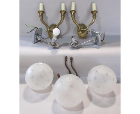 Mixed lighting to include six chromium plated Art Deco style wall lights with spherical style cut glass shades, a pair of gil