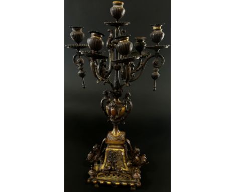 A late 19th Century brass cased mantel clock with eight day movement, of architectural form with 5.5” dial with cushion set e