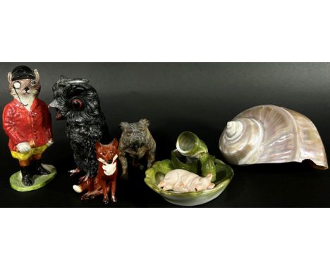 A mixed decorative collection to include a large pair of Staffordshire pottery spaniels, novelty spelter candlestick in the f