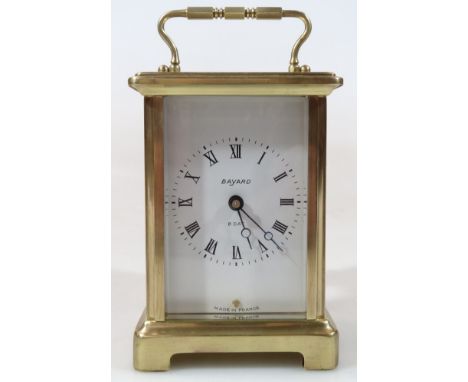A 20thC French Bayard brass carriage clock, of rectangular outline with swing handle, 6cm wide Roman numeric dial and visible