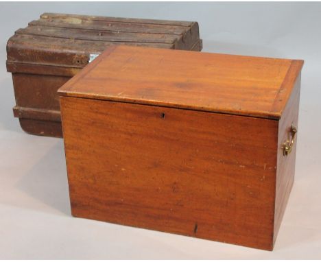 An early 20thC tool chest, with brass carrying handles and a baize lined interior, 46cm high, 64cm wide and 44cm deep and a d