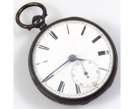 A Victorian silver open faced pocket watch, the 4cm dia. dial with Roman numerals in a part engine turned case, London 1873, 