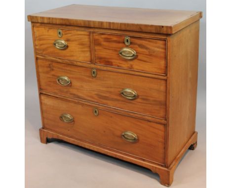 A 19thC chest, of two short and two long drawers of good proportion, with oval plate back handles on bracket feet, 88cm high,
