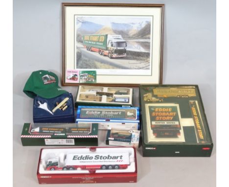 Various Eddie Stobart ephemera, cap, die-cast vehicles, boxed Saico scale replica 1:64 lorry, 7cm high, others by Corgi, Days