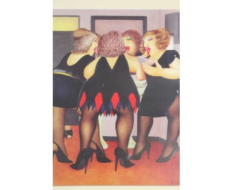 After Beryl Cook. Girls' night out, print, possibly hand titled to the mount, unsigned, 35cm x 29cm.