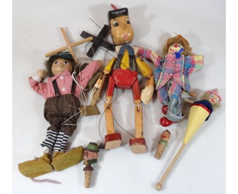 Various treen, etc., Pelham style puppets, etc., other handmade Pinocchio puppet, 59cm, painted in colours, Continental figur