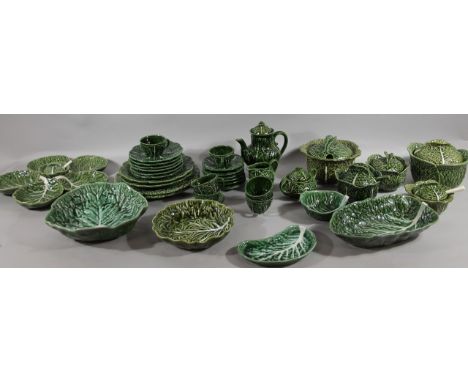 Various 20thC Portuguese and other Majolica style cabbage tableware, to include dish, 33cm wide, lidded cabbage style tureens