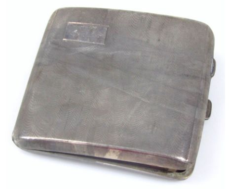 A George VI silver cigarette case, of curved part engine turned outline, initialled, Birmingham 1939, 3oz. 