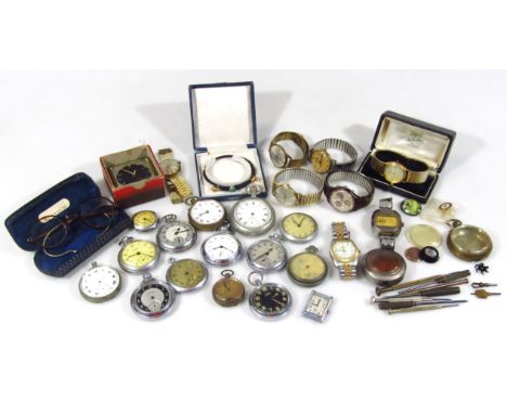 Various pocket watches, wristwatches, watch and clock parts, an Art Deco wristwatch face with Arabic numerals, 4cm high, Best