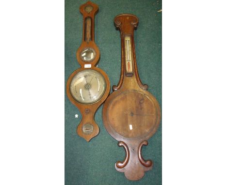19th C steel faced wheel barometer and a mahogany barometer case with temperature gauge for Andrew Murrey Bellingham (2) A/F