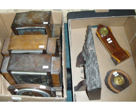 1930s oak cased Smiths Sectric mantel clock and three other electric mantel clocks and three exotic hardwood cased mantel clo
