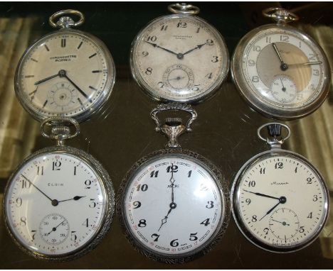 Group of six gents dress pocket watches including Chronometer Rival, Chronometer Romeo, Elgin, Ancre etc (6)