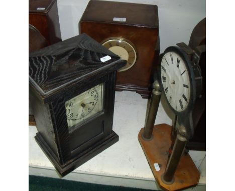 Early 20th c Bestone walnut cased electric valve mantel clock, oak cased electric mantel clock and one other mantel clock