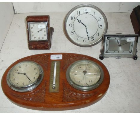 1930s oak cased compendium 8 day clock and aneroid barometer by Short & Mason, 1930s Kienzle chronuim plated 8 day bedroom cl