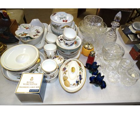 Approximately forty-five pieces of Royal Worcester 'Evesham' fruit-decorated dinner and teaware, together with a small collec