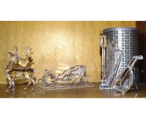 Swarovski, 'Reindeer and sleigh', 'Lute' and 'Harp', (unboxed), (4). 