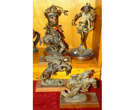 Franklin Mint, after R F Murphy, two bronzed metal sculptures of Native American Indians: 'Spirit of The Thunderbird' and 'Sp