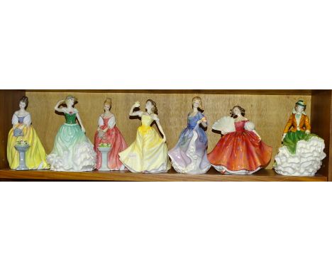 A collection of seven Royal Doulton figurines: 'Nicole' HN4112, 'First Waltz' HN2862, 'Madeline' HN4152, 'Emily' HN4093, 'Eli