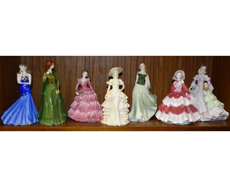 A collection of six Coalport figurines, including three from the Ladies of Fashion series: 'Gabrielle', 'Daphne', 'Café Royal