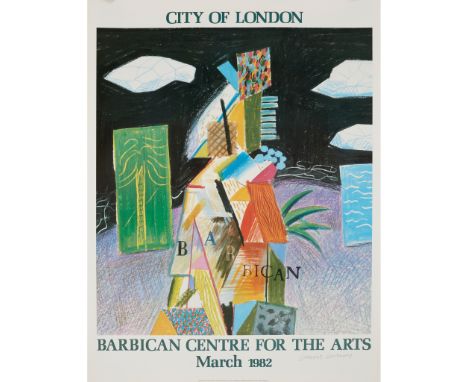 § DAVID HOCKNEY O.M., C.H., R.A. (BRITISH 1937-) CITY OF LONDON BARBICAN POSTER - 1982 Off-set lithograph on gloss paper, sig