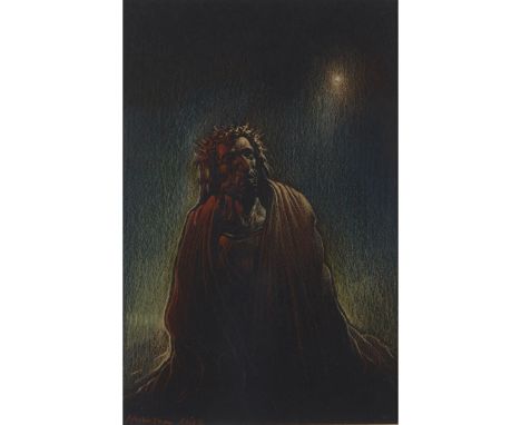 § PETER HOWSON O.B.E. (SCOTTISH 1958-) CHRIST Signed and dated 2012, pastel(19cm x 12.5cm (7.5in x 5in))