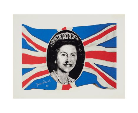 § JAMIE REID (BRITISH 1947-) QUEEN ON FLAG Screenprint, A/P, signed and editioned in silver ink(the sheet 23cm x 30.5cm (9in 